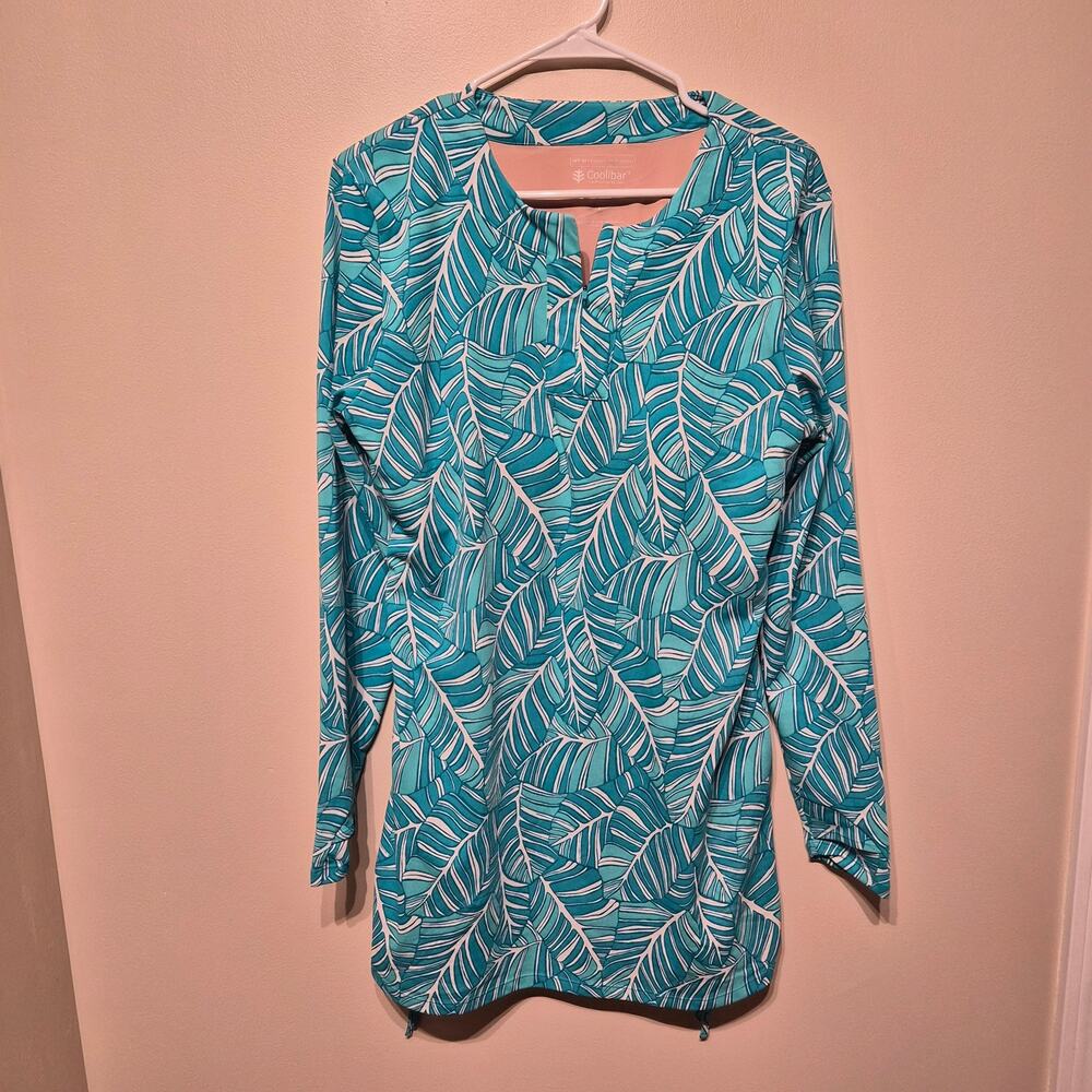 Coolibar Large Hokulani Ruche Swim Shirt UPF 50+ Sun Protection Long Sleeve